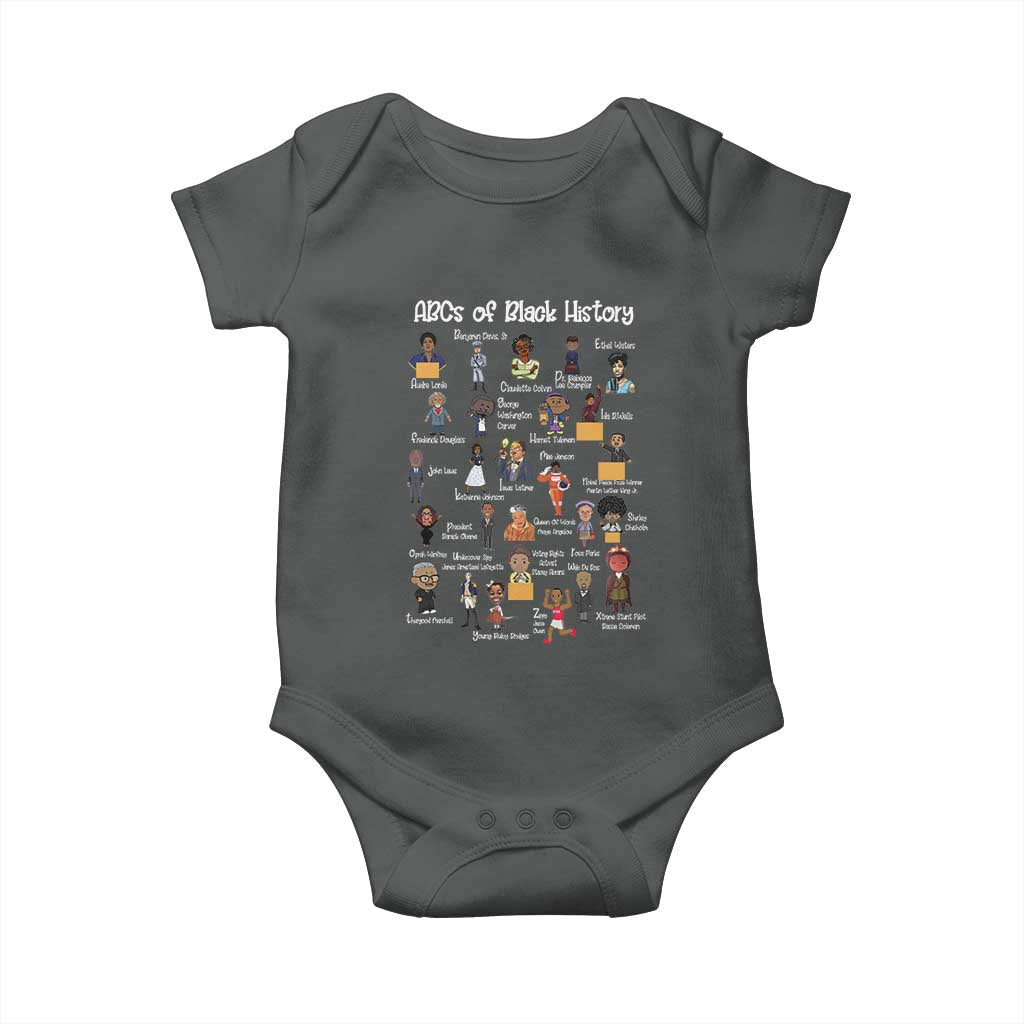 ABCs of Black History Pride Baby Onesie Juneteenth Black Freedom TS01 Dark Heather Print Your Wear