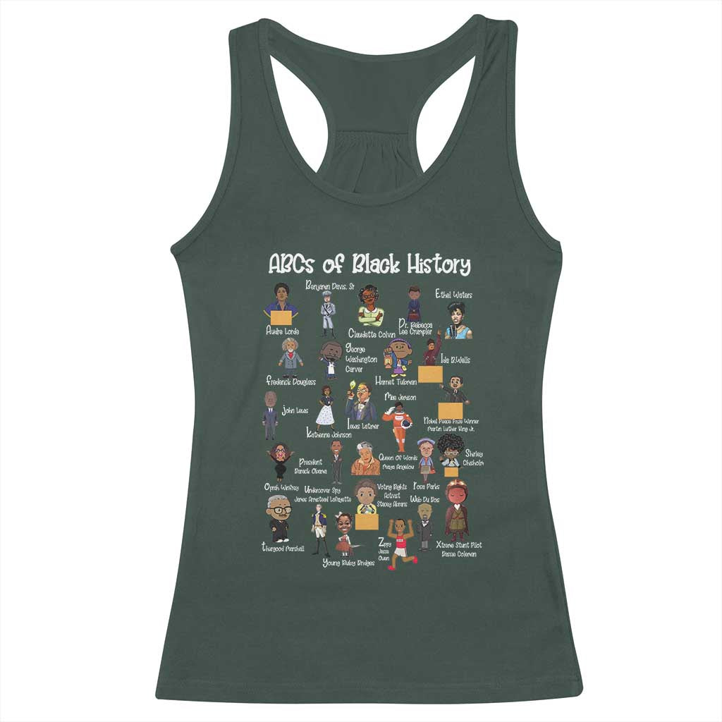 ABCs of Black History Pride Racerback Tank Top Juneteenth Black Freedom TS01 Dark Forest Green Print Your Wear