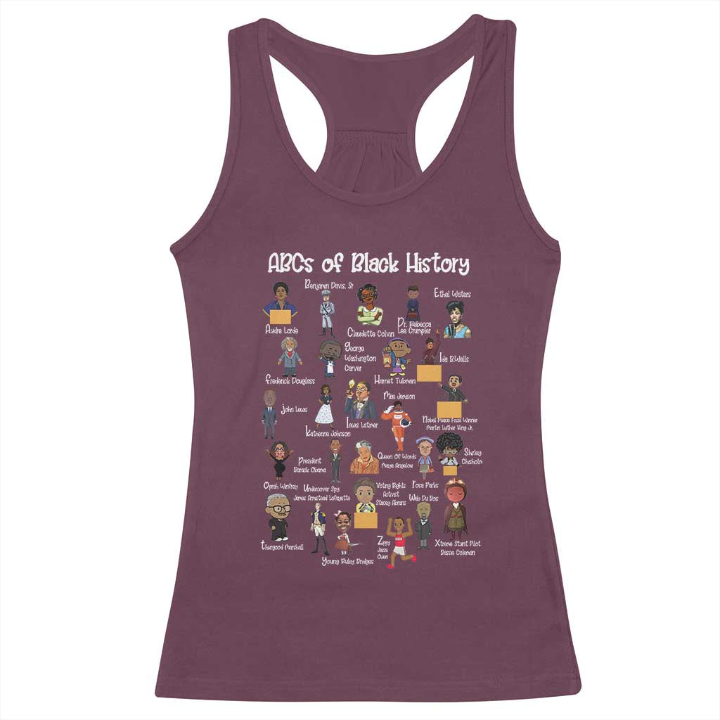 ABCs of Black History Pride Racerback Tank Top Juneteenth Black Freedom TS01 Maroon Print Your Wear