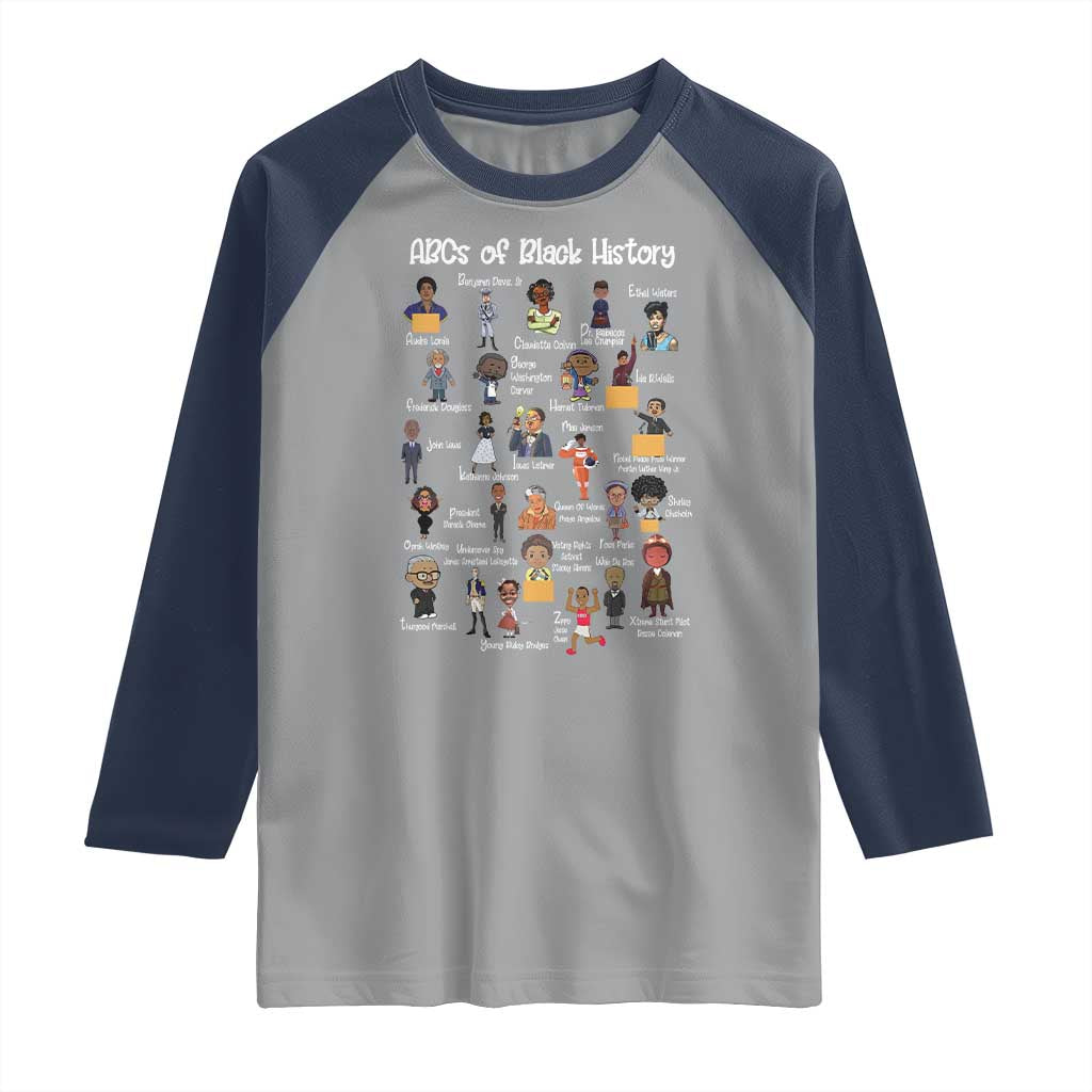 ABCs of Black History Pride Raglan Shirt Juneteenth Black Freedom TS01 Sport Gray Navy Print Your Wear