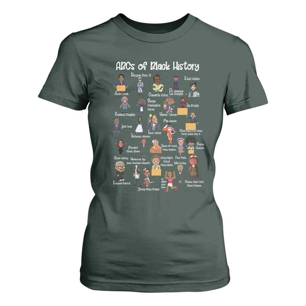 ABCs of Black History Pride T Shirt For Women Juneteenth Black Freedom TS01 Dark Forest Green Print Your Wear