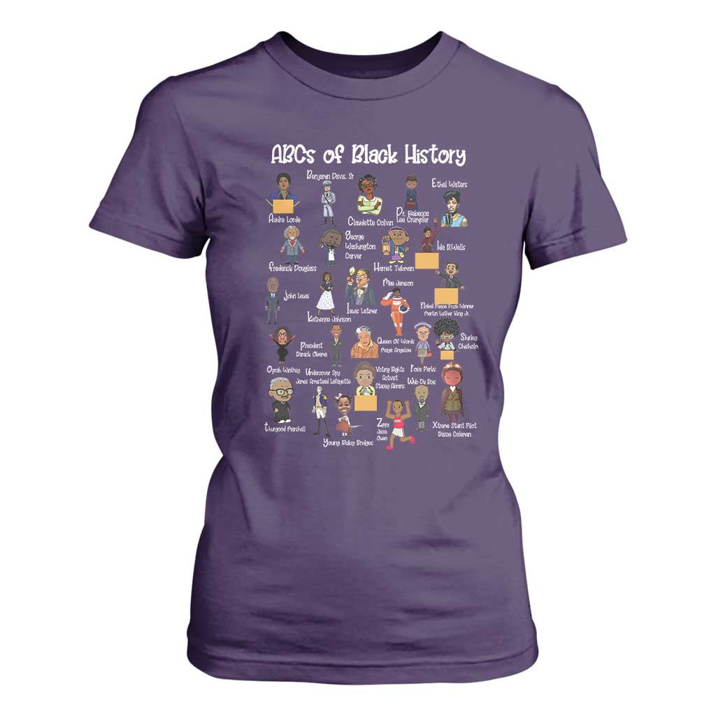 ABCs of Black History Pride T Shirt For Women Juneteenth Black Freedom TS01 Purple Print Your Wear
