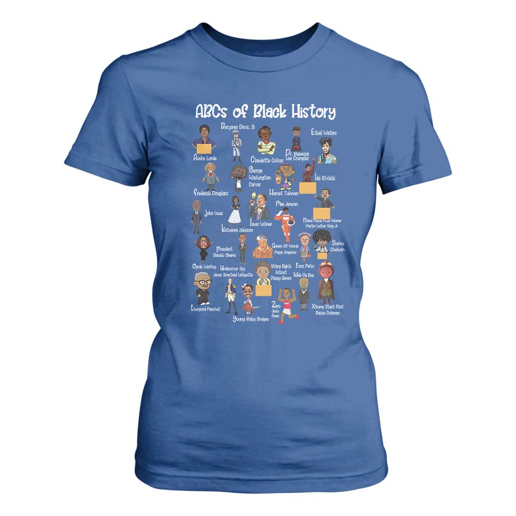 ABCs of Black History Pride T Shirt For Women Juneteenth Black Freedom TS01 Royal Blue Print Your Wear