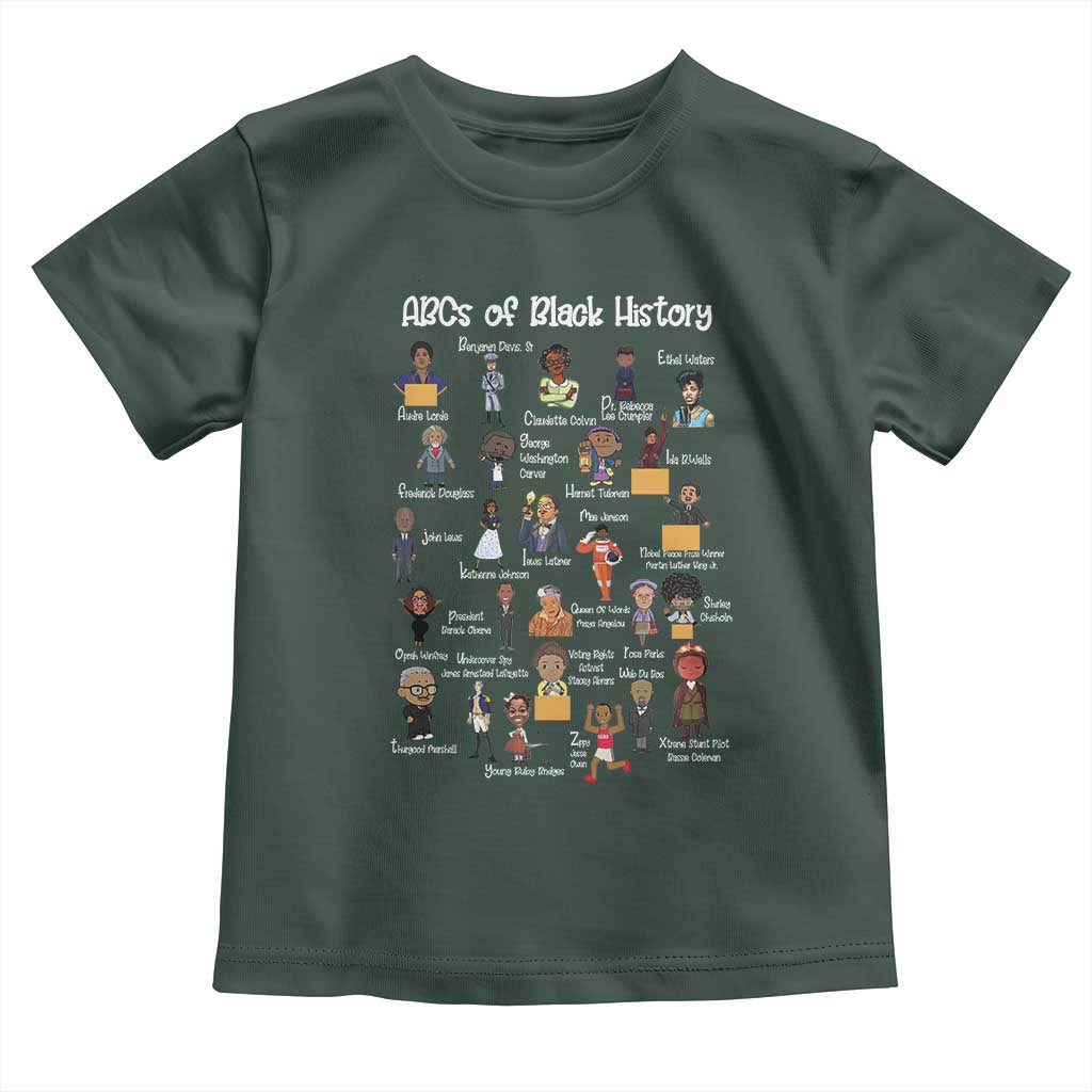 ABCs of Black History Pride Toddler T Shirt Juneteenth Black Freedom TS01 Dark Forest Green Print Your Wear