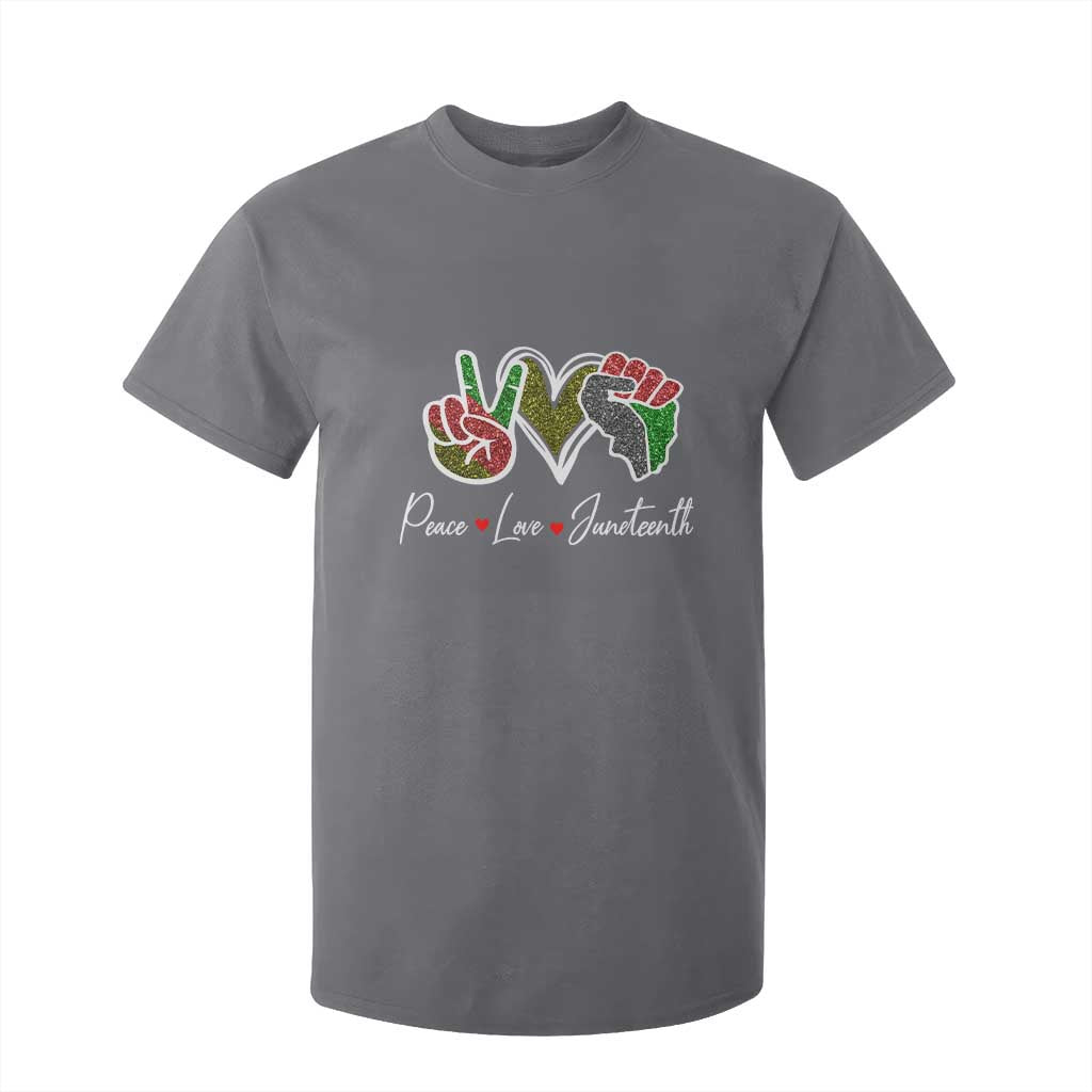 Peace Love Juneteenth T Shirt For Kid Black Freedom TS01 Charcoal Print Your Wear