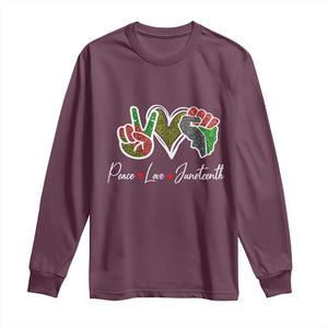 Peace Love Juneteenth Long Sleeve Shirt Black Freedom TS01 Maroon Print Your Wear