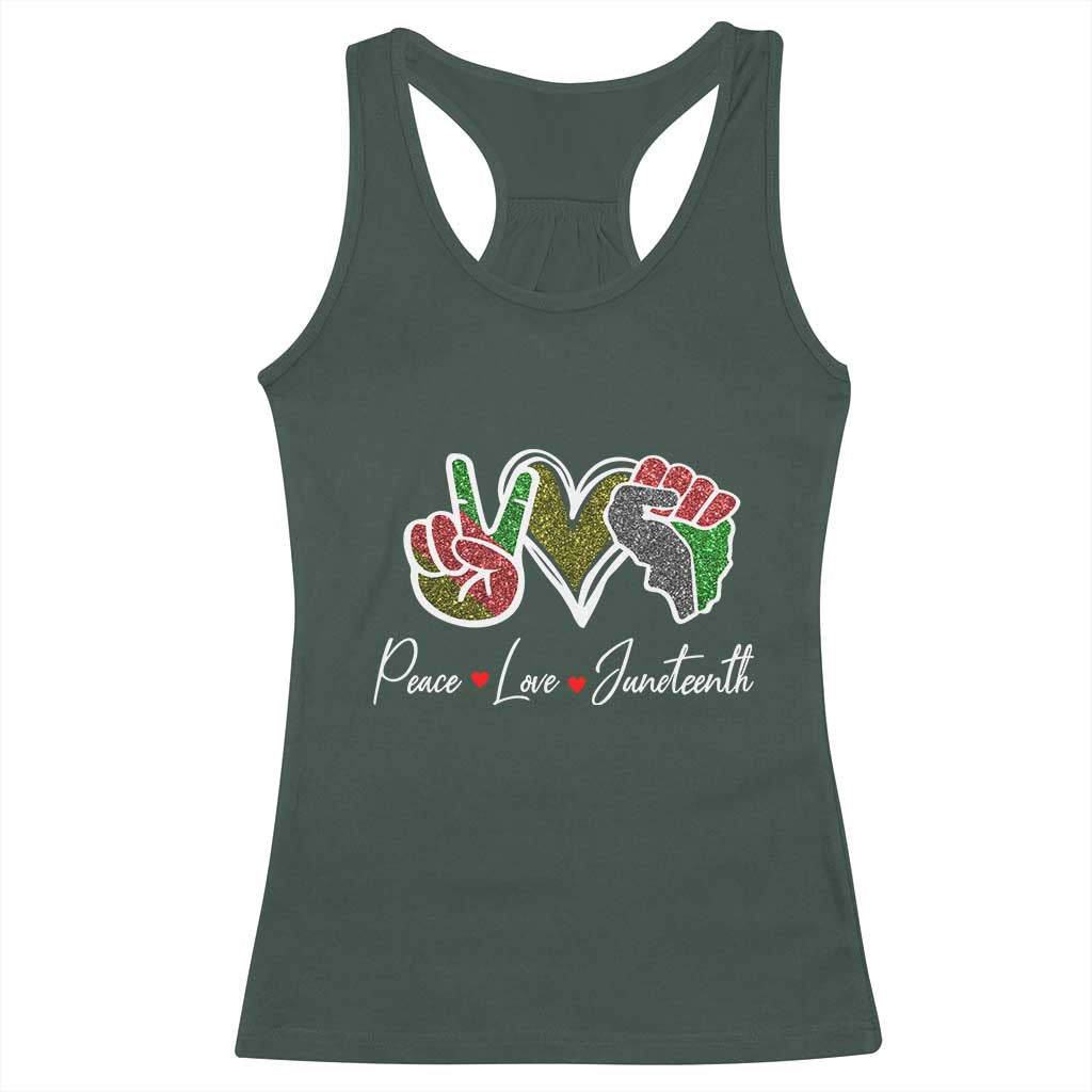 Peace Love Juneteenth Racerback Tank Top Black Freedom TS01 Dark Forest Green Print Your Wear