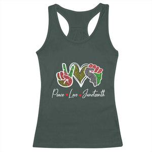 Peace Love Juneteenth Racerback Tank Top Black Freedom TS01 Dark Forest Green Print Your Wear