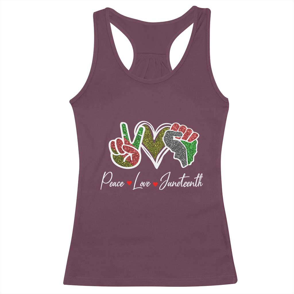 Peace Love Juneteenth Racerback Tank Top Black Freedom TS01 Maroon Print Your Wear