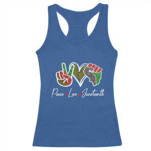 Peace Love Juneteenth Racerback Tank Top Black Freedom TS01 Royal Blue Print Your Wear