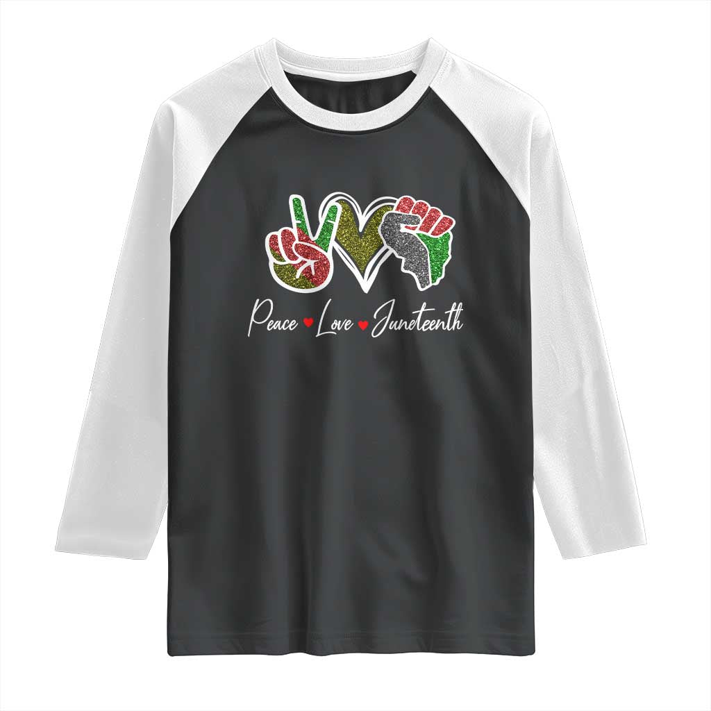 Peace Love Juneteenth Raglan Shirt Black Freedom TS01 Black White Print Your Wear