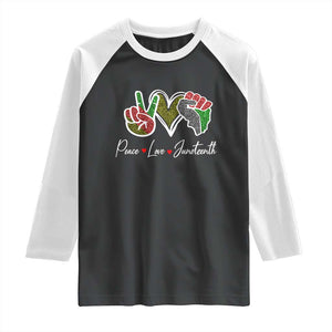 Peace Love Juneteenth Raglan Shirt Black Freedom TS01 Black White Print Your Wear