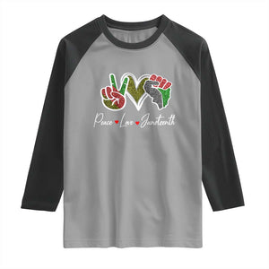Peace Love Juneteenth Raglan Shirt Black Freedom TS01 Sport Gray Black Print Your Wear