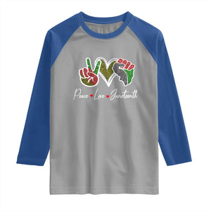 Peace Love Juneteenth Raglan Shirt Black Freedom TS01 Sport Gray Royal Print Your Wear
