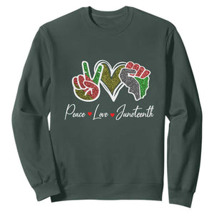 Peace Love Juneteenth Sweatshirt Black Pride Freedom TS01 Dark Forest Green Printyourwear