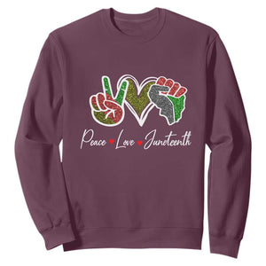 Peace Love Juneteenth Sweatshirt Black Pride Freedom TS01 Maroon Printyourwear