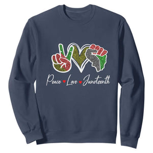 Peace Love Juneteenth Sweatshirt Black Pride Freedom TS01 Navy Printyourwear