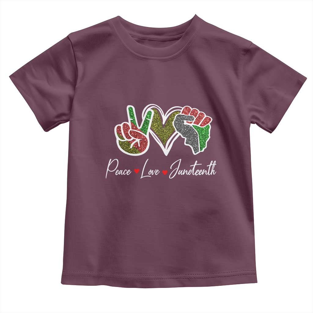 Peace Love Juneteenth Toddler T Shirt Black Freedom TS01 Maroon Print Your Wear