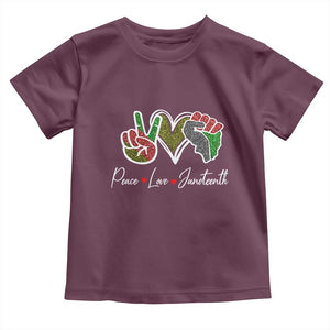Peace Love Juneteenth Toddler T Shirt Black Freedom TS01 Maroon Print Your Wear