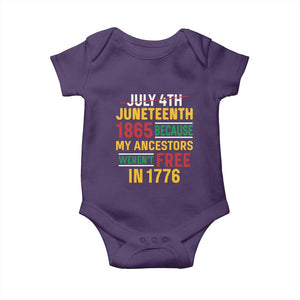 Juneteenth 1865 Baby Onesie Not July 4th Because My Ancestors Weren't Free in 1776 TS01 Purple Print Your Wear