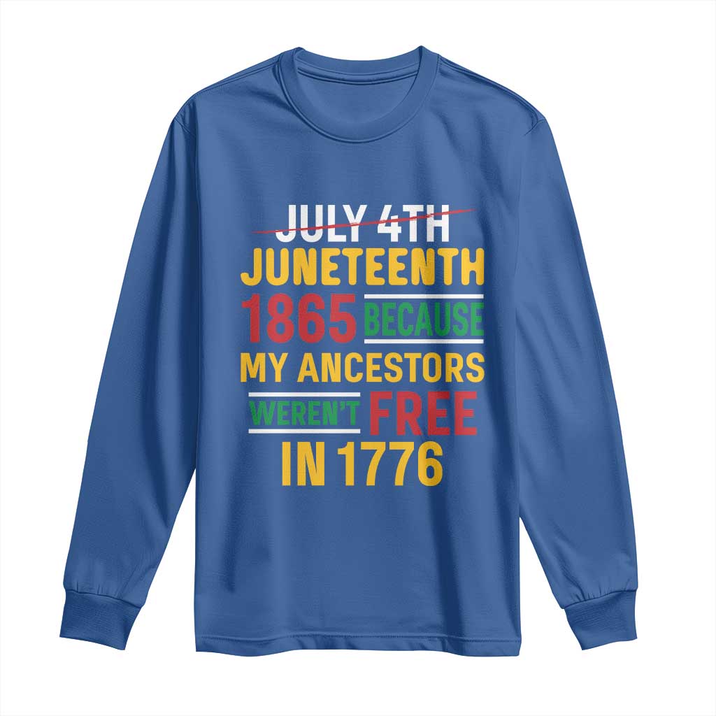 Juneteenth 1865 Long Sleeve Shirt Not July 4th Because My Ancestors Weren't Free in 1776 TS01 Royal Blue Print Your Wear