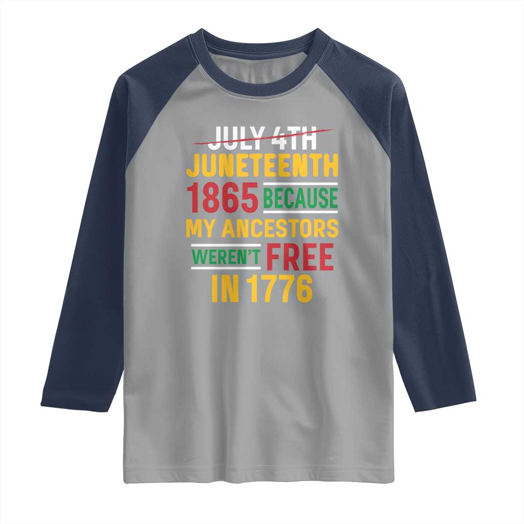 Juneteenth 1865 Raglan Shirt Not July 4th Because My Ancestors Weren't Free in 1776 TS01 Sport Gray Navy Print Your Wear