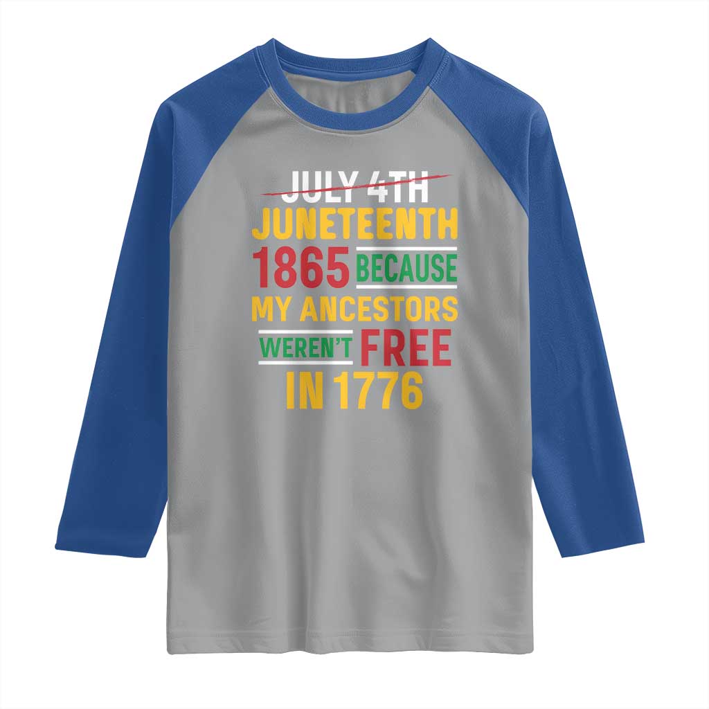 Juneteenth 1865 Raglan Shirt Not July 4th Because My Ancestors Weren't Free in 1776 TS01 Sport Gray Royal Print Your Wear