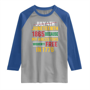 Juneteenth 1865 Raglan Shirt Not July 4th Because My Ancestors Weren't Free in 1776 TS01 Sport Gray Royal Print Your Wear
