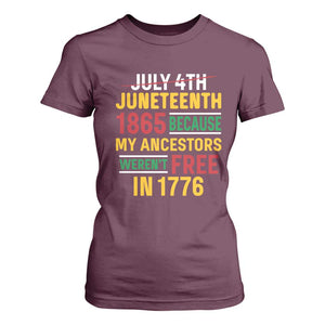 Juneteenth 1865 T Shirt For Women Not July 4th Because My Ancestors Weren't Free in 1776 TS01 Maroon Print Your Wear