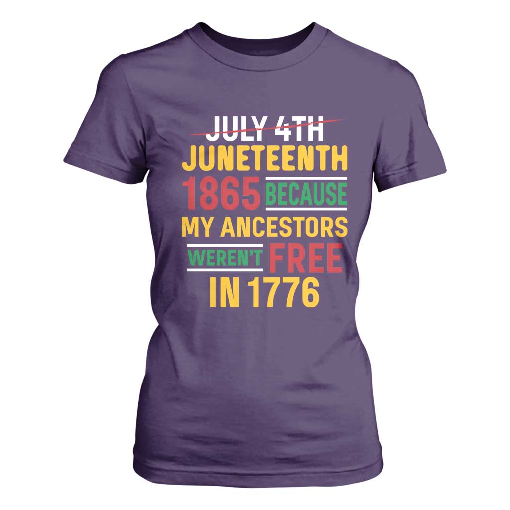 Juneteenth 1865 T Shirt For Women Not July 4th Because My Ancestors Weren't Free in 1776 TS01 Purple Print Your Wear