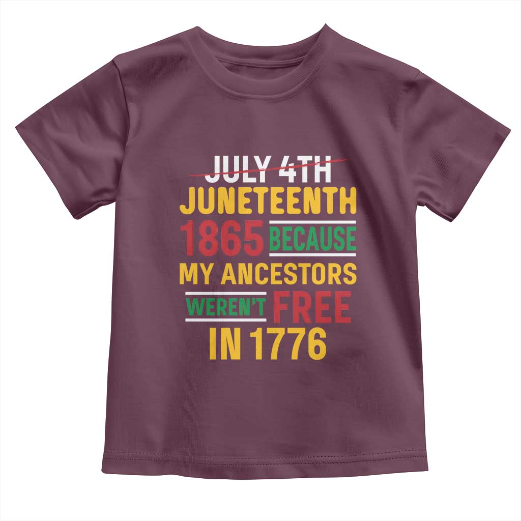 Juneteenth 1865 Toddler T Shirt Not July 4th Because My Ancestors Weren't Free in 1776 TS01 Maroon Print Your Wear