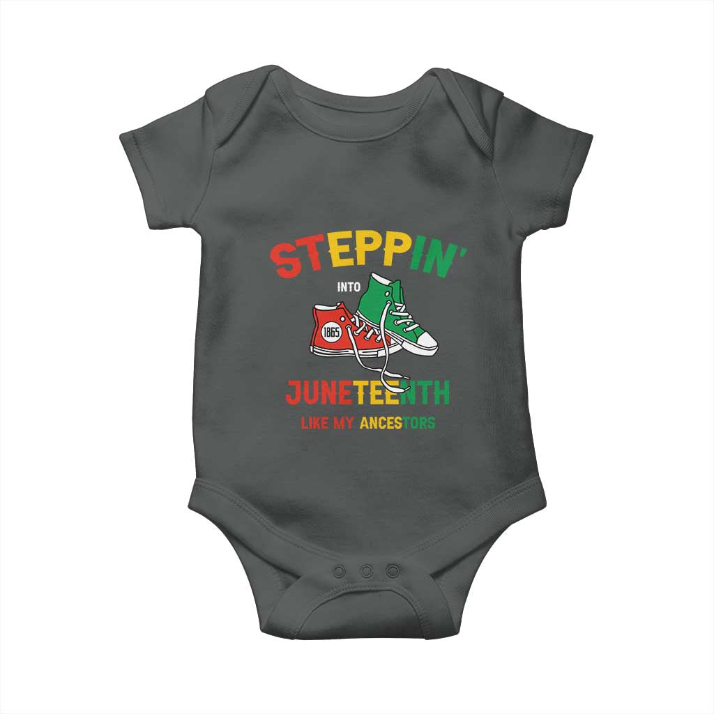 Stepping into Juneteenth 1865 Baby Onesie Like My Ancestors Sneakers TS01 Dark Heather Print Your Wear