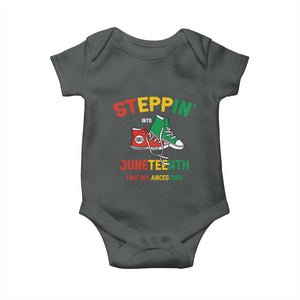 Stepping into Juneteenth 1865 Baby Onesie Like My Ancestors Sneakers TS01 Dark Heather Print Your Wear