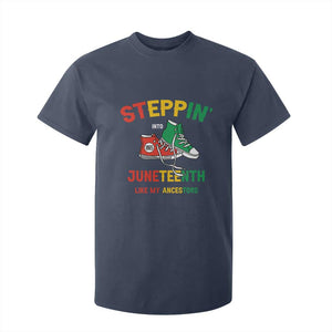 Stepping into Juneteenth 1865 T Shirt For Kid Like My Ancestors Sneakers TS01 Navy Print Your Wear