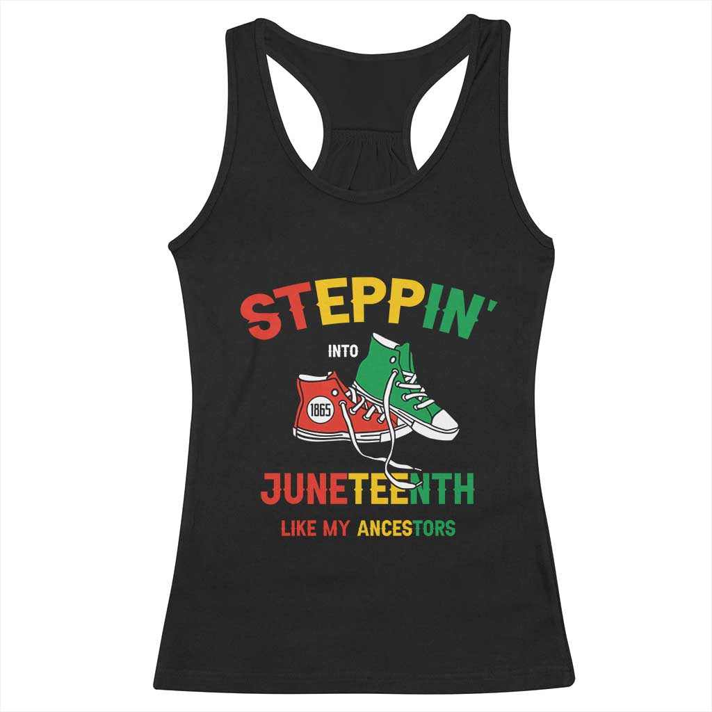 Stepping into Juneteenth 1865 Racerback Tank Top Like My Ancestors Sneakers TS01 Black Print Your Wear