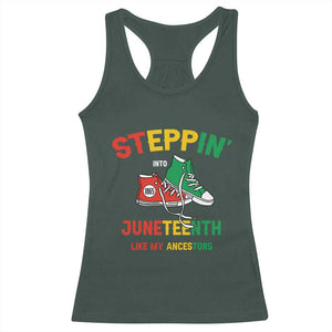 Stepping into Juneteenth 1865 Racerback Tank Top Like My Ancestors Sneakers TS01 Dark Forest Green Print Your Wear