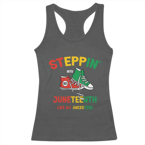 Stepping into Juneteenth 1865 Racerback Tank Top Like My Ancestors Sneakers TS01 Dark Heather Print Your Wear