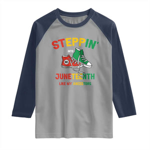 Stepping into Juneteenth 1865 Raglan Shirt Like My Ancestors Sneakers TS01 Sport Gray Navy Print Your Wear