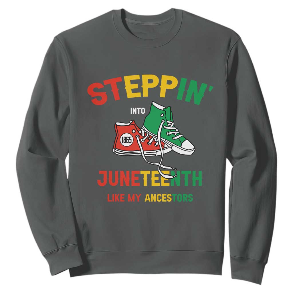 Stepping into Juneteenth Sweatshirt Like My Ancestors Sneakers 1865 TS01 Dark Heather Printyourwear