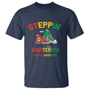 Stepping into Juneteenth T Shirt Like My Ancestors Sneakers 1865 TS01 Navy Printyourwear