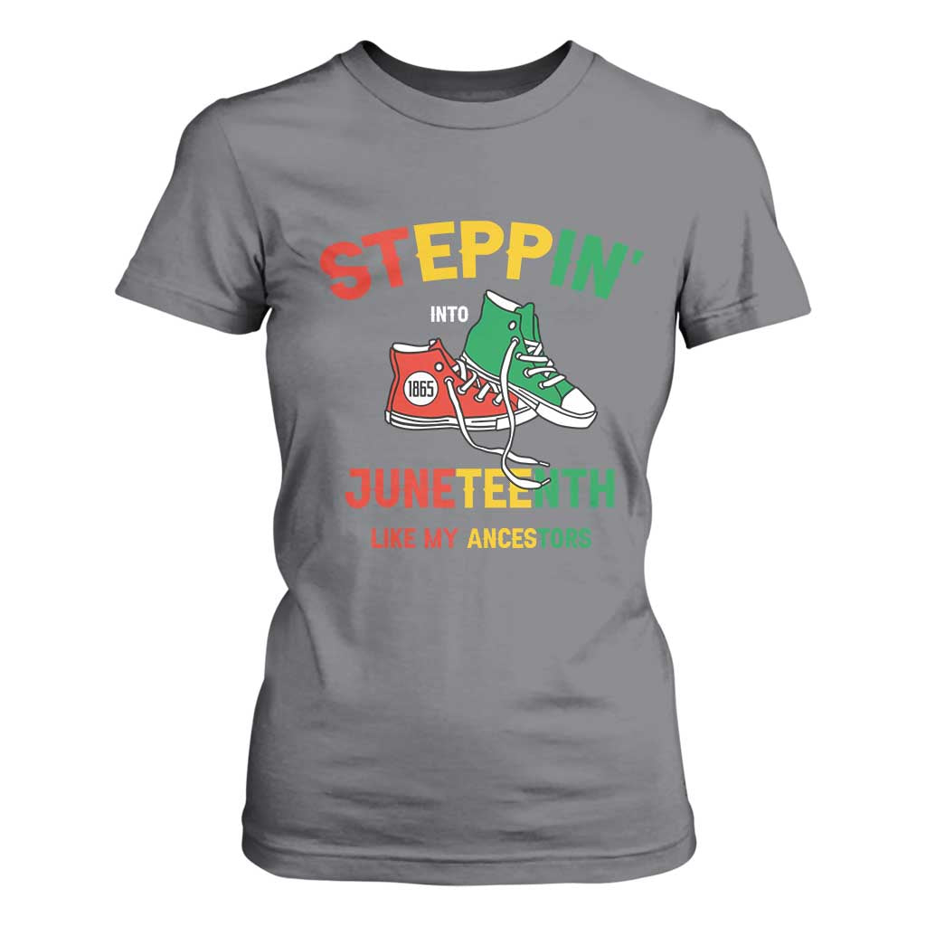 Stepping into Juneteenth 1865 T Shirt For Women Like My Ancestors Sneakers TS01 Charcoal Print Your Wear