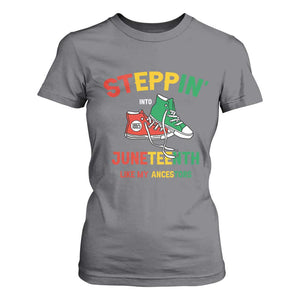 Stepping into Juneteenth 1865 T Shirt For Women Like My Ancestors Sneakers TS01 Charcoal Print Your Wear