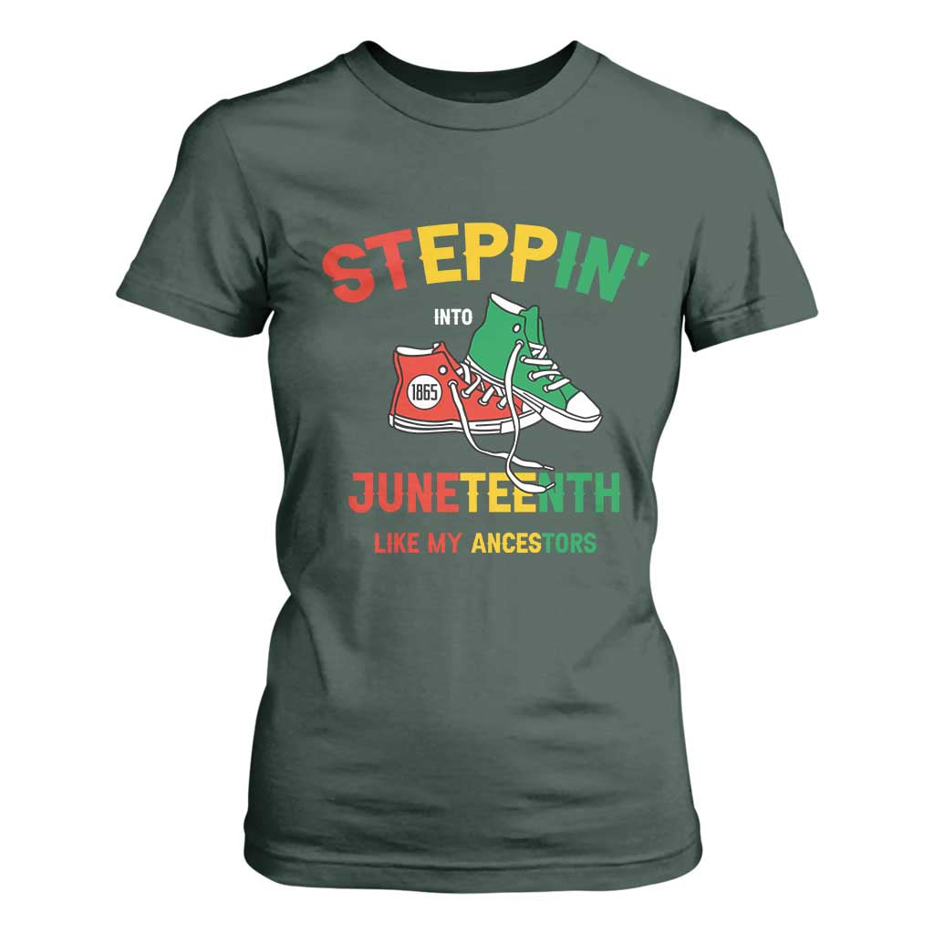 Stepping into Juneteenth 1865 T Shirt For Women Like My Ancestors Sneakers TS01 Dark Forest Green Print Your Wear