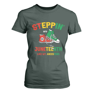 Stepping into Juneteenth 1865 T Shirt For Women Like My Ancestors Sneakers TS01 Dark Forest Green Print Your Wear