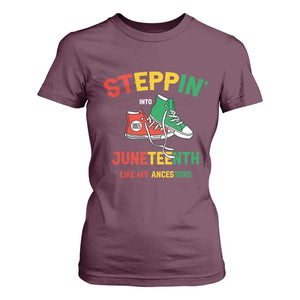 Stepping into Juneteenth 1865 T Shirt For Women Like My Ancestors Sneakers TS01 Maroon Print Your Wear