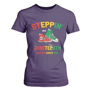 Stepping into Juneteenth 1865 T Shirt For Women Like My Ancestors Sneakers TS01 Purple Print Your Wear