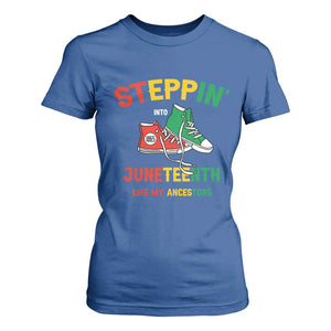 Stepping into Juneteenth 1865 T Shirt For Women Like My Ancestors Sneakers TS01 Royal Blue Print Your Wear