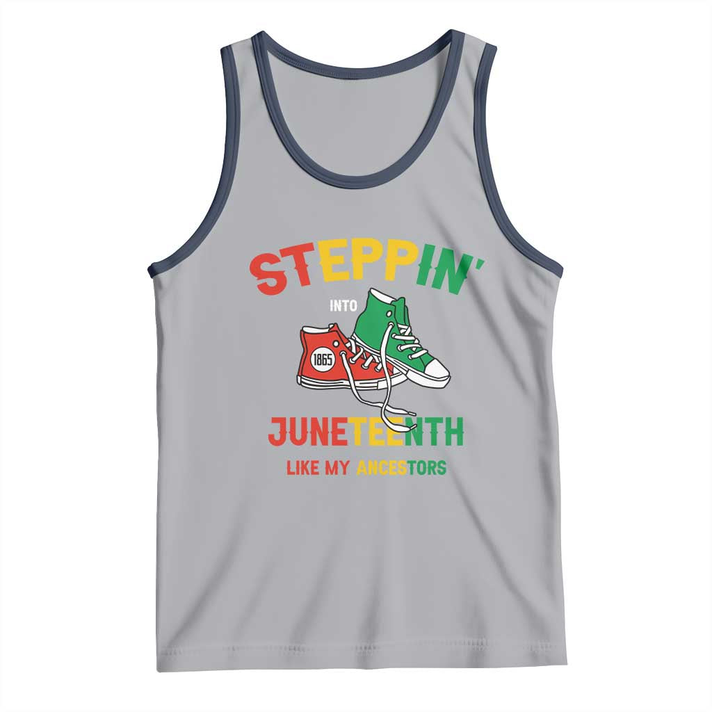 Stepping into Juneteenth 1865 Tank Top Like My Ancestors Sneakers TS01 Athletic Heather Navy Print Your Wear