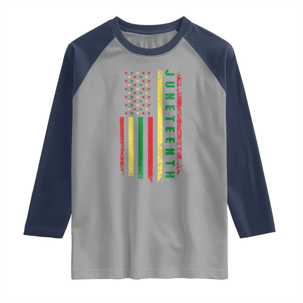 Juneteenth American Flag Raglan Shirt Melanin Black Pride Pan African 1865 TS01 Sport Gray Navy Print Your Wear