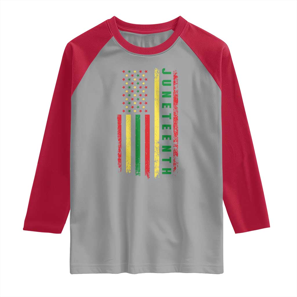 Juneteenth American Flag Raglan Shirt Melanin Black Pride Pan African 1865 TS01 Sport Gray Red Print Your Wear